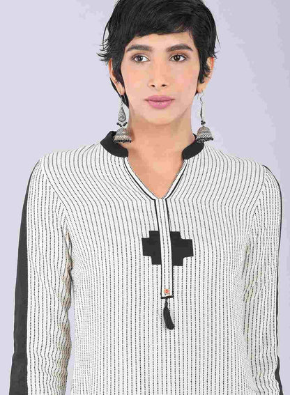 Beige Mandarin Neck Printed kurta - wforwoman