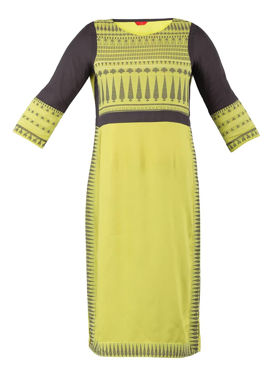 Green Round Neck Printed kurta - wforwoman