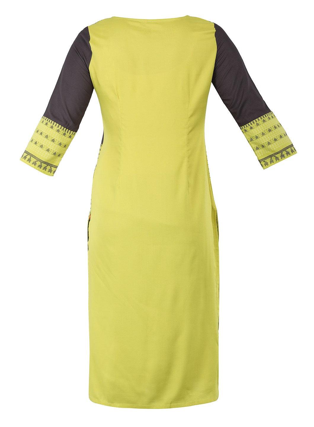 Green Round Neck Printed kurta - wforwoman