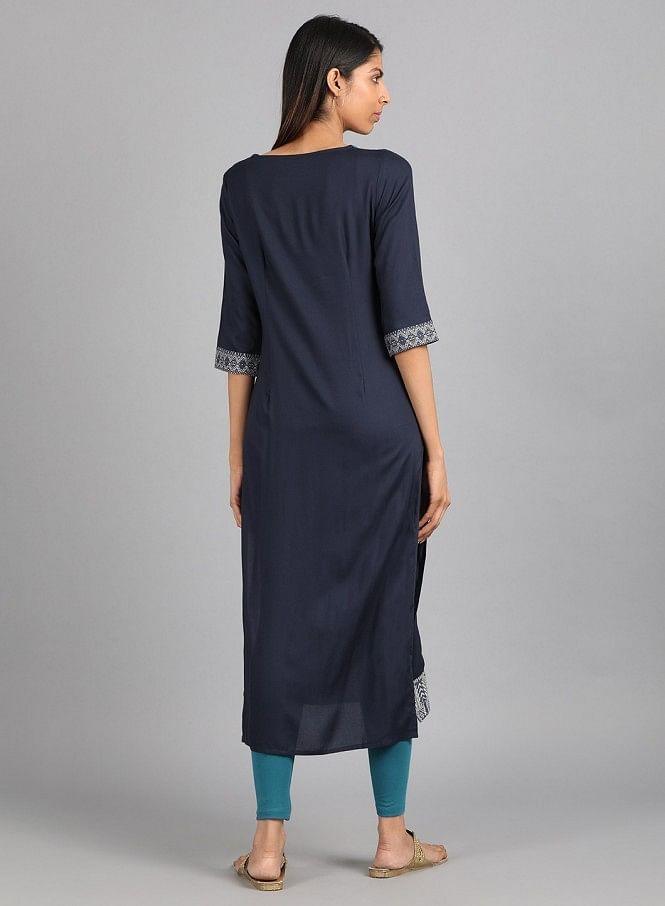 Teal Round Neck Printed kurta - wforwoman