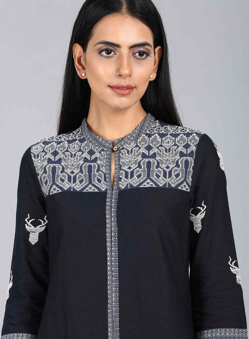 Blue Mandarin Neck Printed kurta