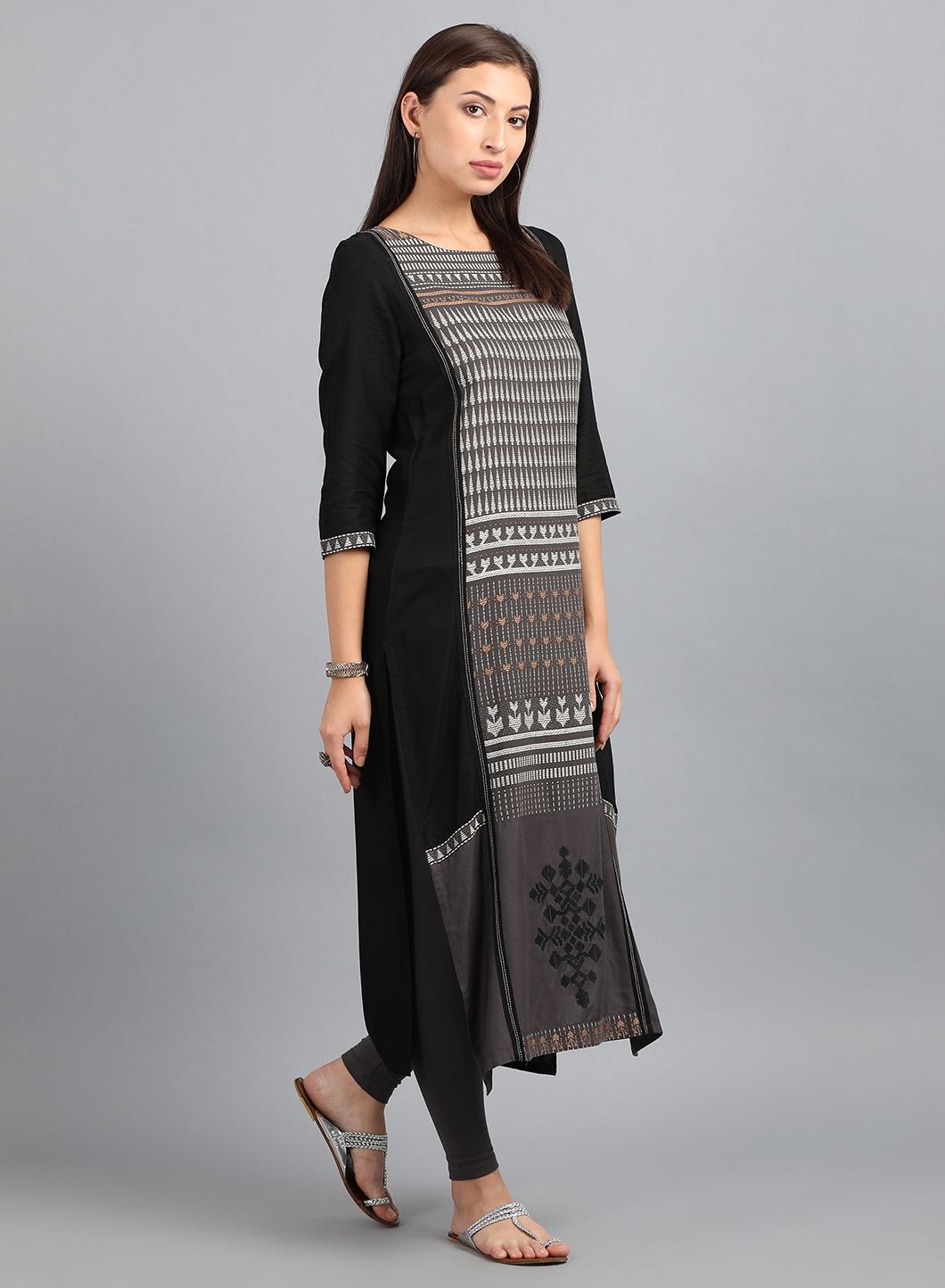 Grey Round Neck Yarn-Dyed kurta