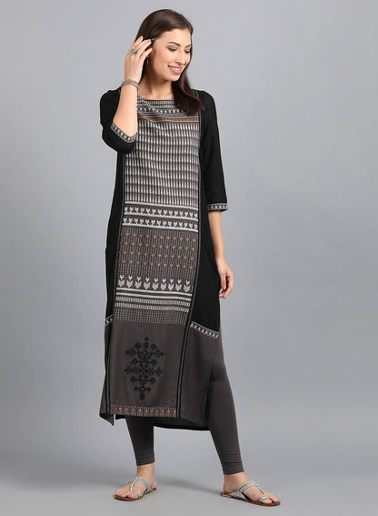 Grey Round Neck Yarn-Dyed kurta