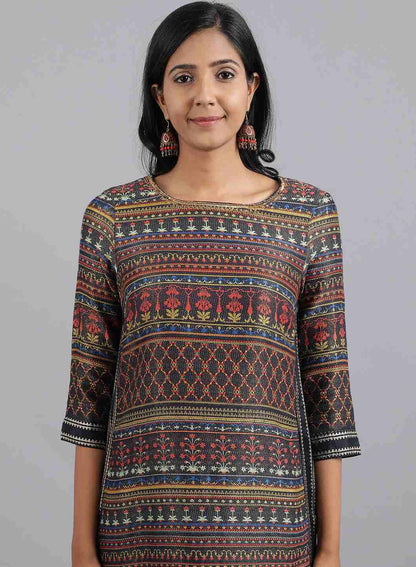 Multicoloured Round Neck Printed kurta - wforwoman