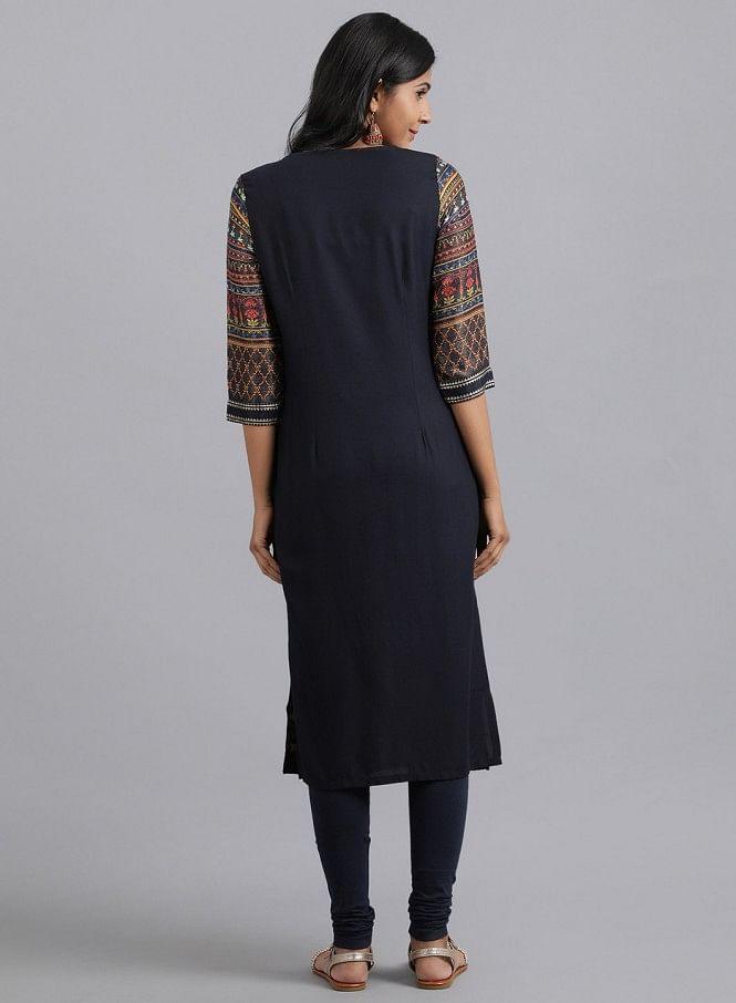 Multicoloured Round Neck Printed kurta - wforwoman