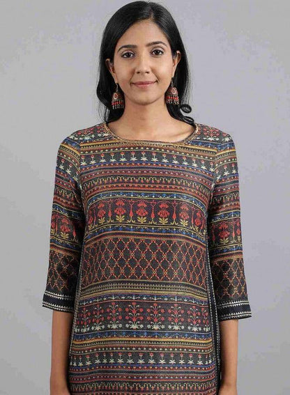 Multicoloured Round Neck Printed kurta - wforwoman