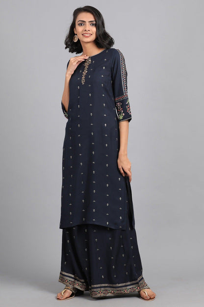 Black Mandarin Neck Printed kurta - wforwoman