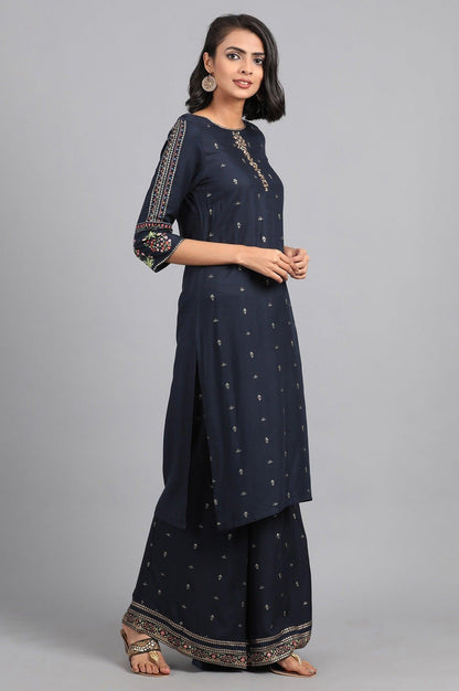 Black Mandarin Neck Printed kurta - wforwoman