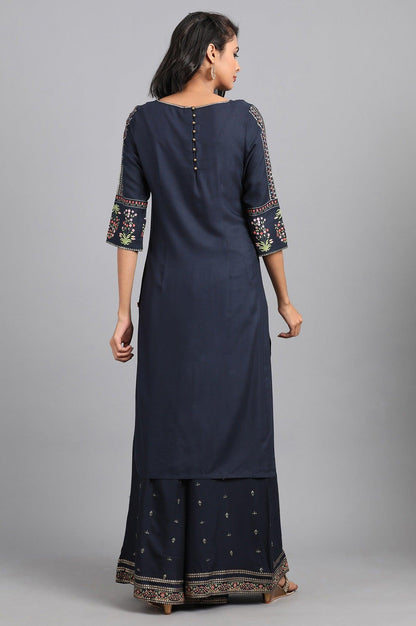 Black Mandarin Neck Printed kurta - wforwoman