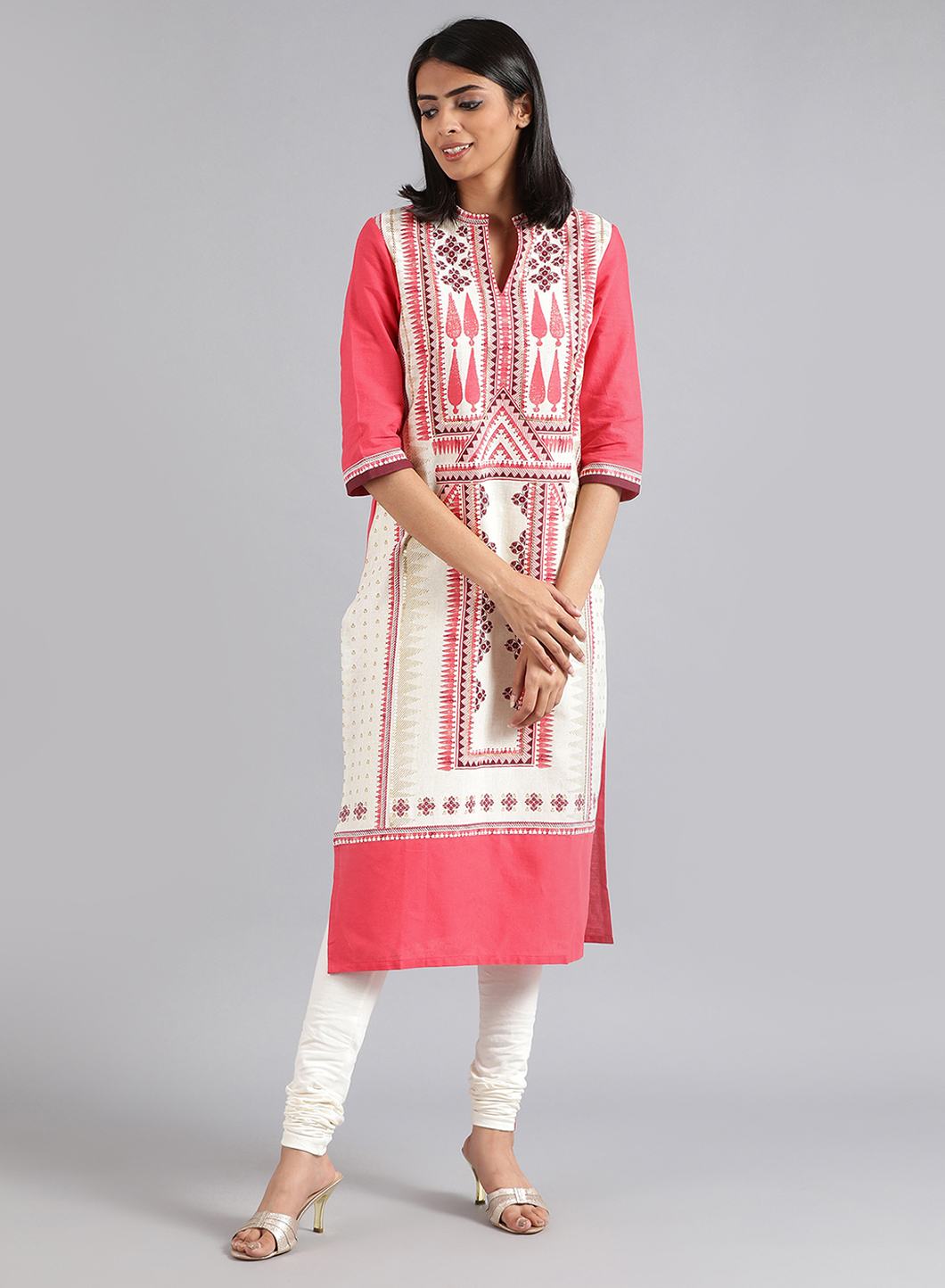 Off-White Mandarin Neck Printed kurta