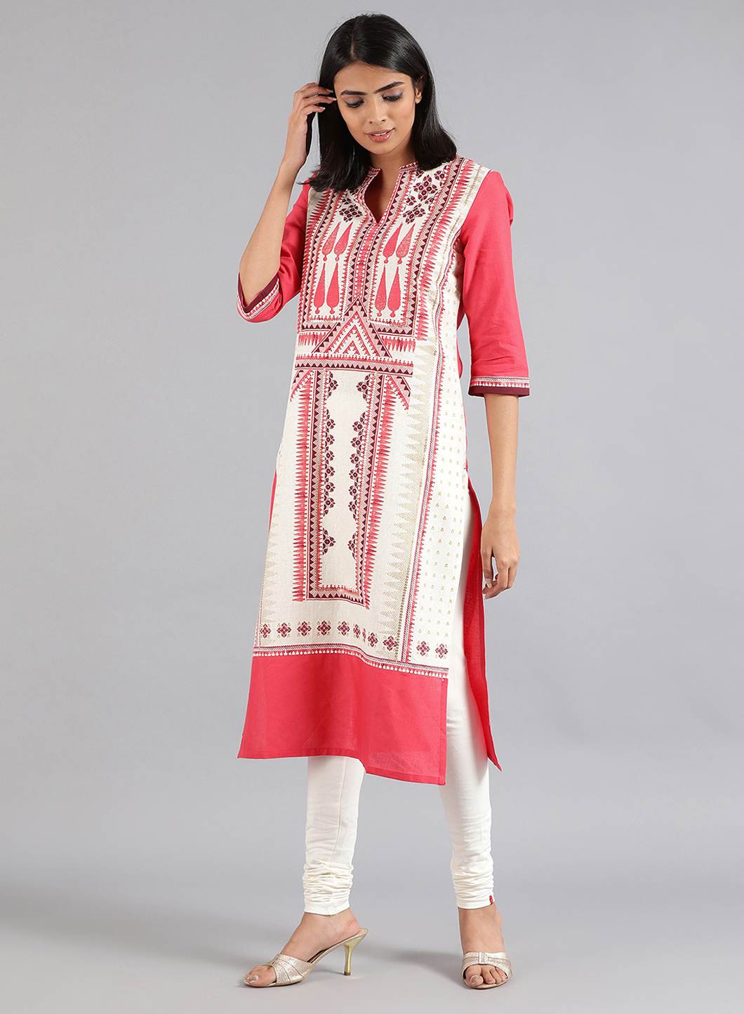 Off-White Mandarin Neck Printed kurta