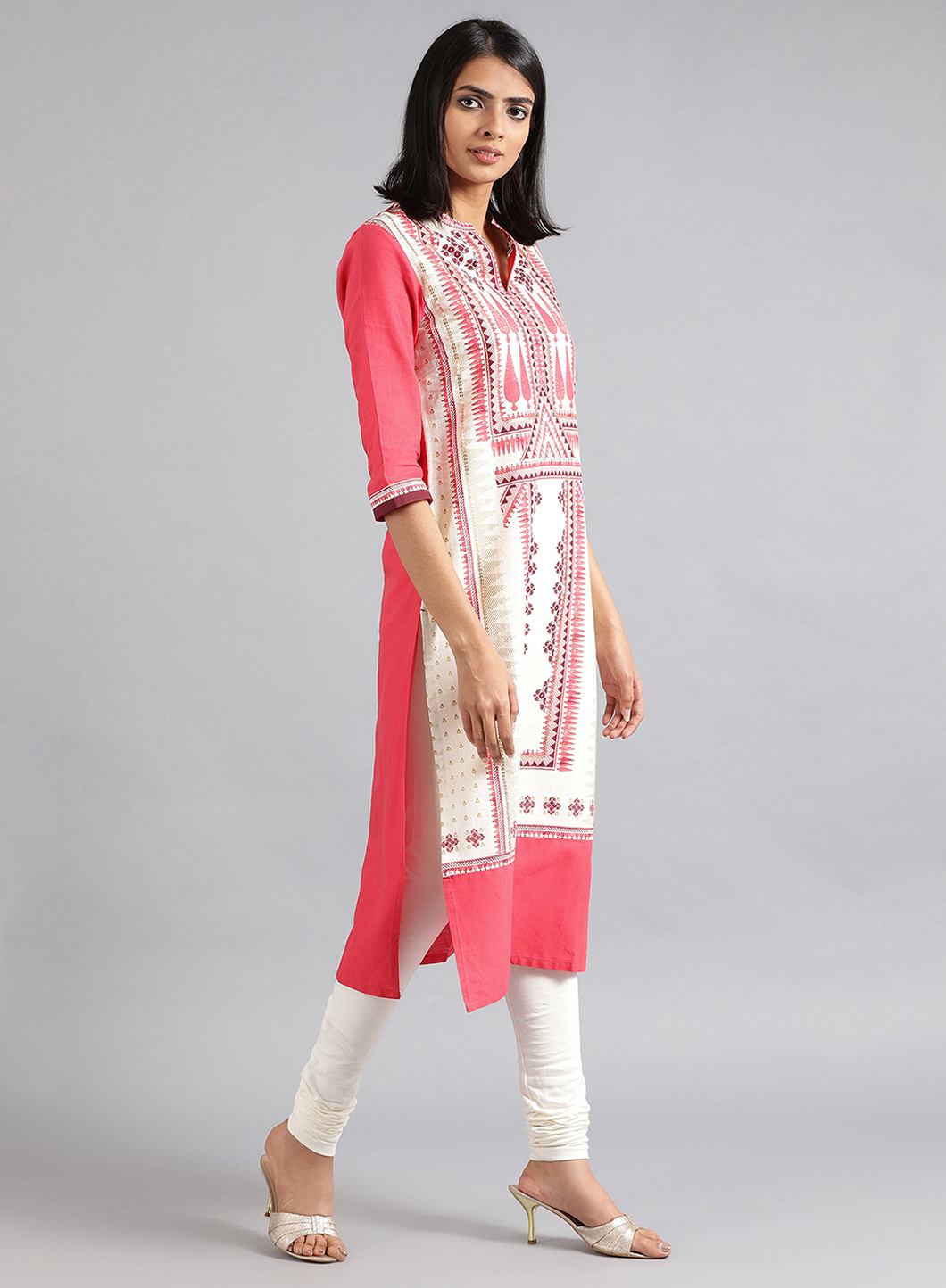 Off-White Mandarin Neck Printed kurta