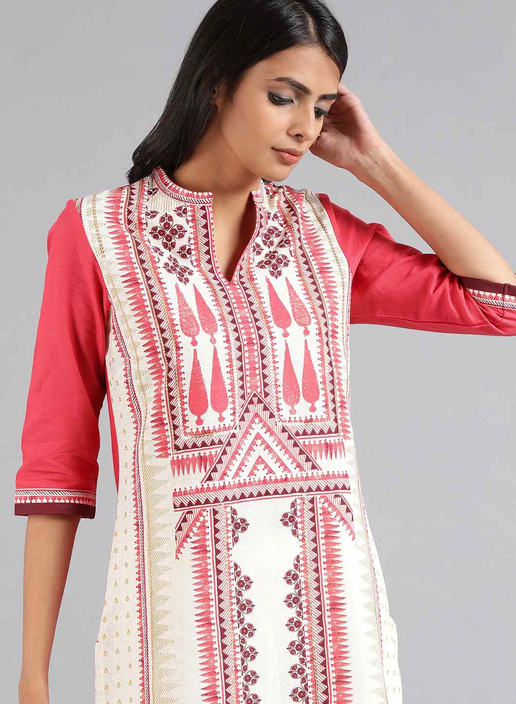 Off-White Mandarin Neck Printed kurta