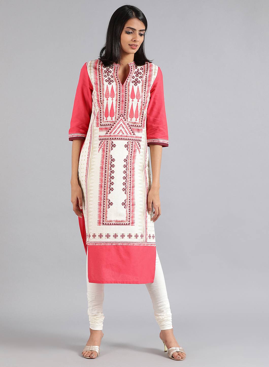 Off-White Mandarin Neck Printed kurta