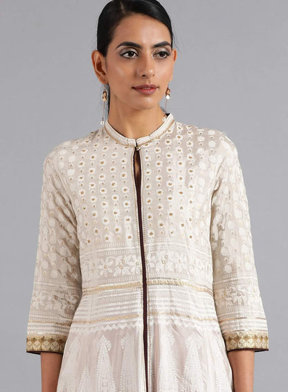 White Mandarin Neck Flared kurta - wforwoman