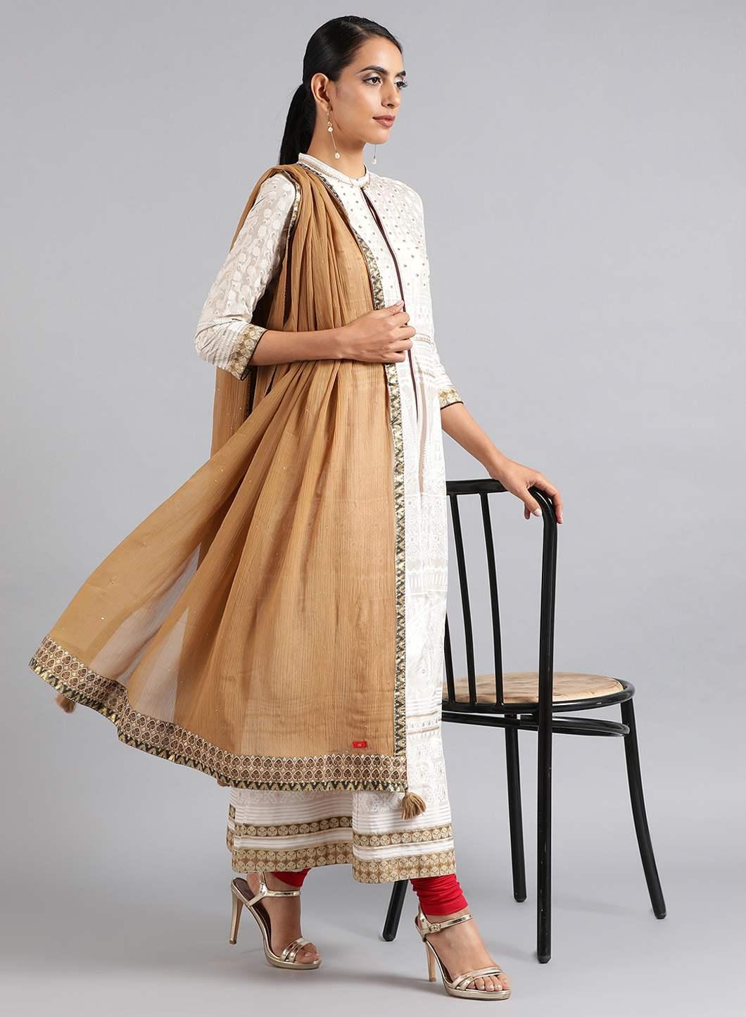 White Mandarin Neck Flared kurta - wforwoman