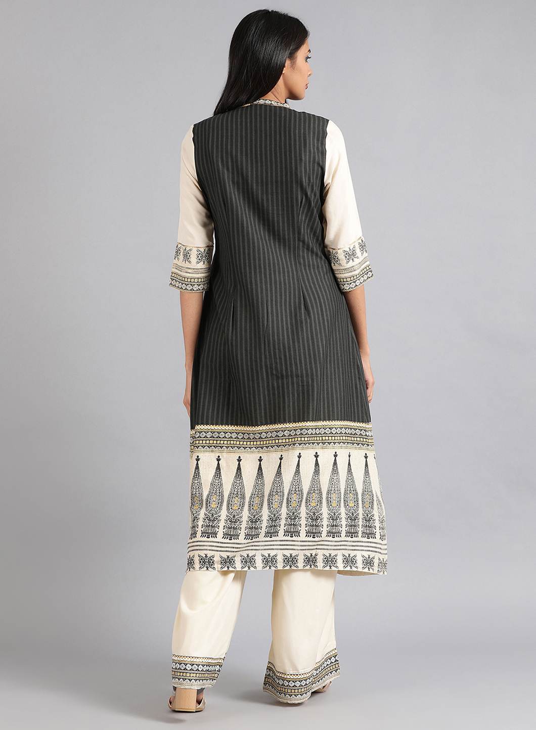 Grey Round Neck Khadi Print kurta