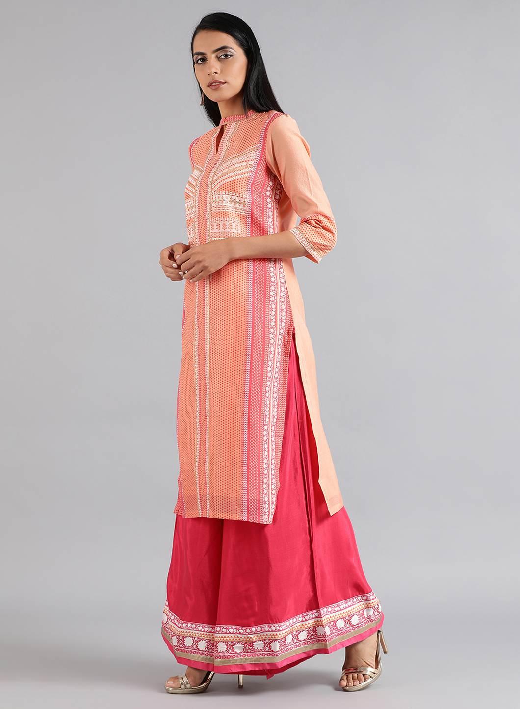 Coral Choker Neck Chanderi kurta - wforwoman