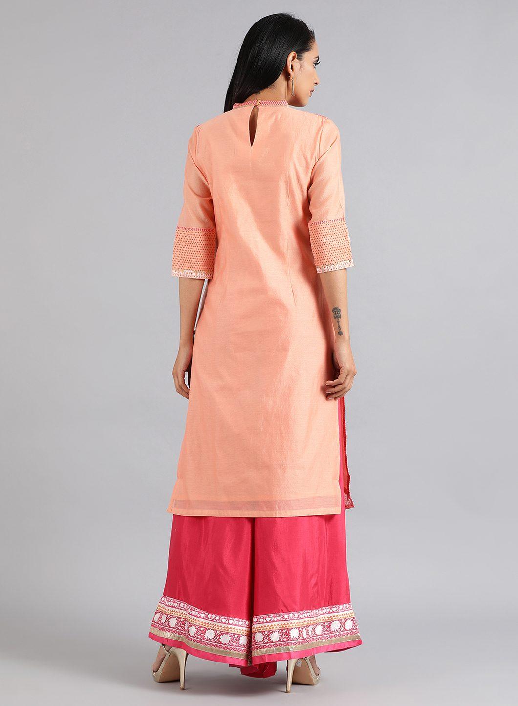 Coral Choker Neck Chanderi kurta - wforwoman