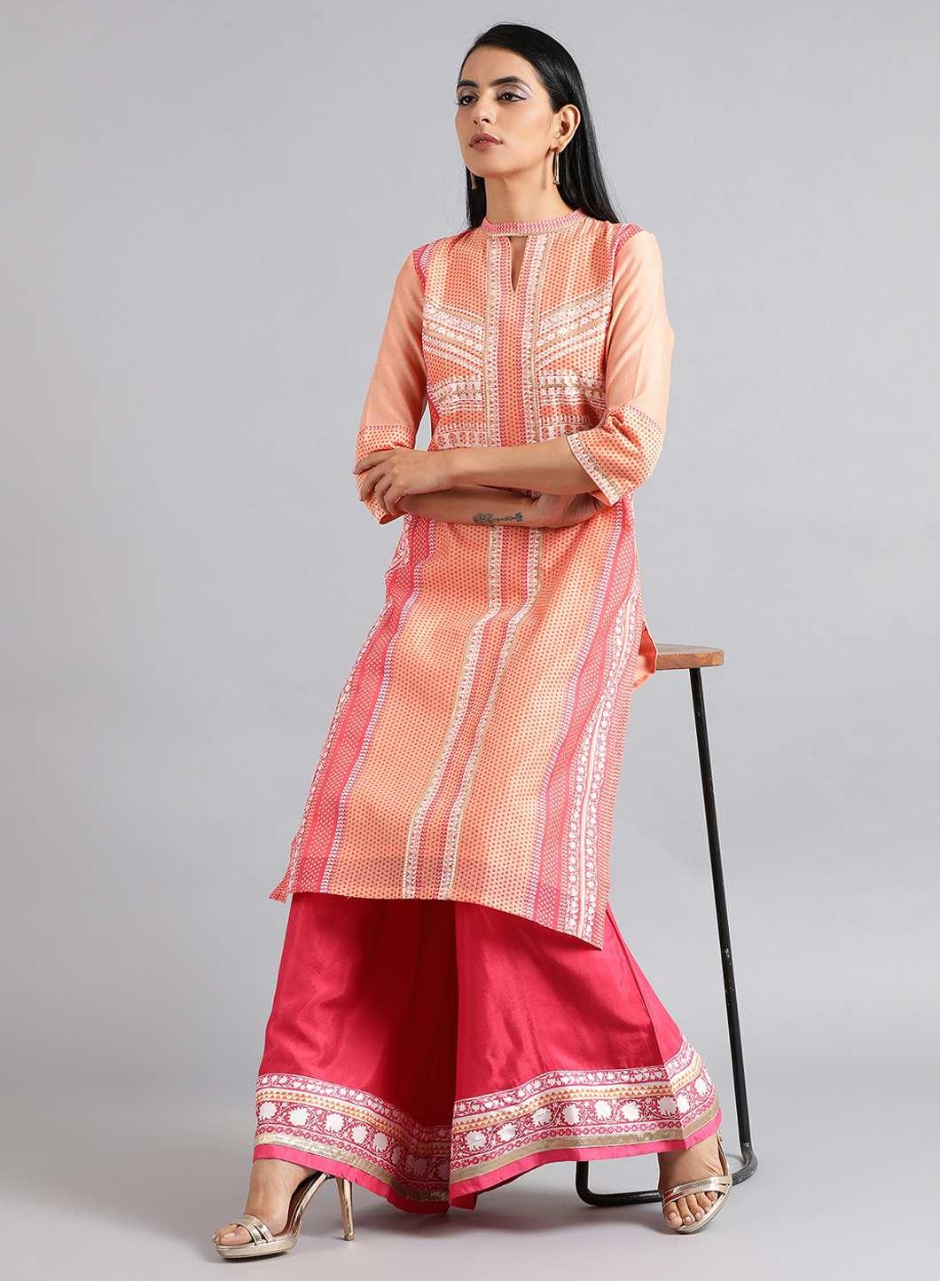 Coral Choker Neck Chanderi kurta - wforwoman