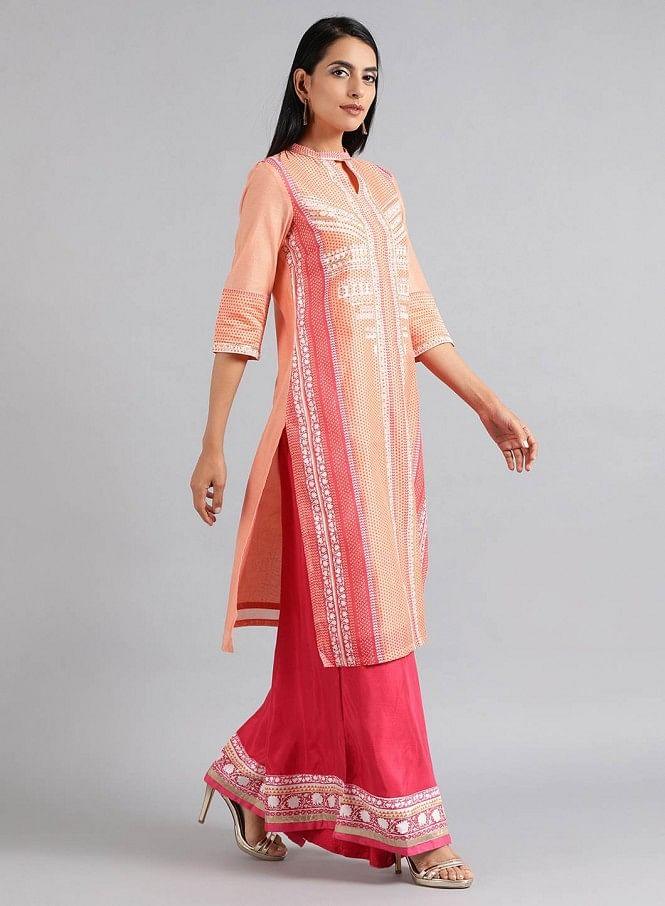 Coral Choker Neck Chanderi kurta - wforwoman