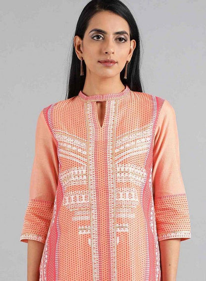 Coral Choker Neck Chanderi kurta - wforwoman