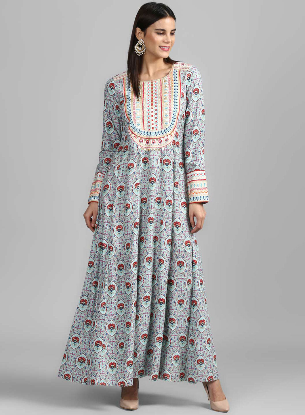 Blue Round Neck Printed kurta