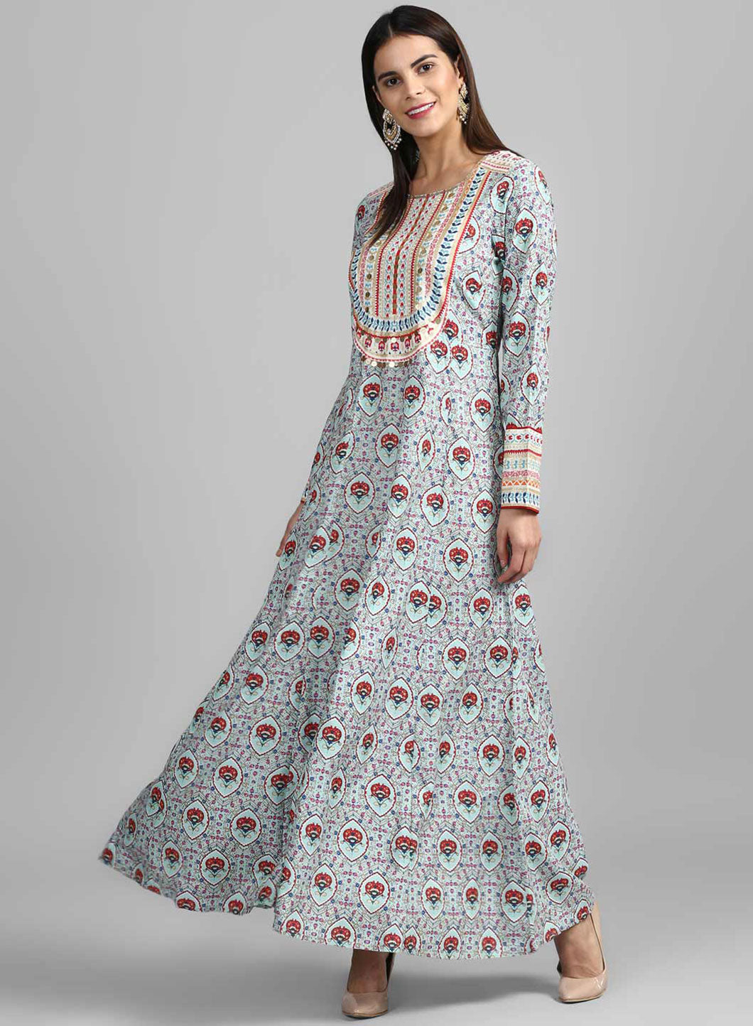 Blue Round Neck Printed kurta