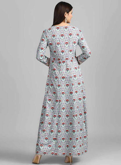 Blue Round Neck Printed kurta