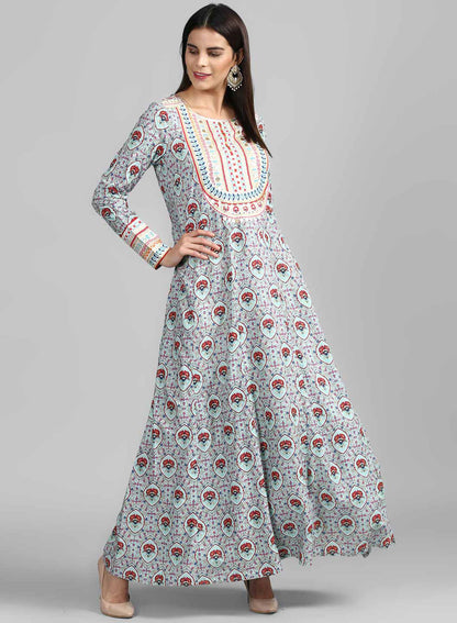 Blue Round Neck Printed kurta