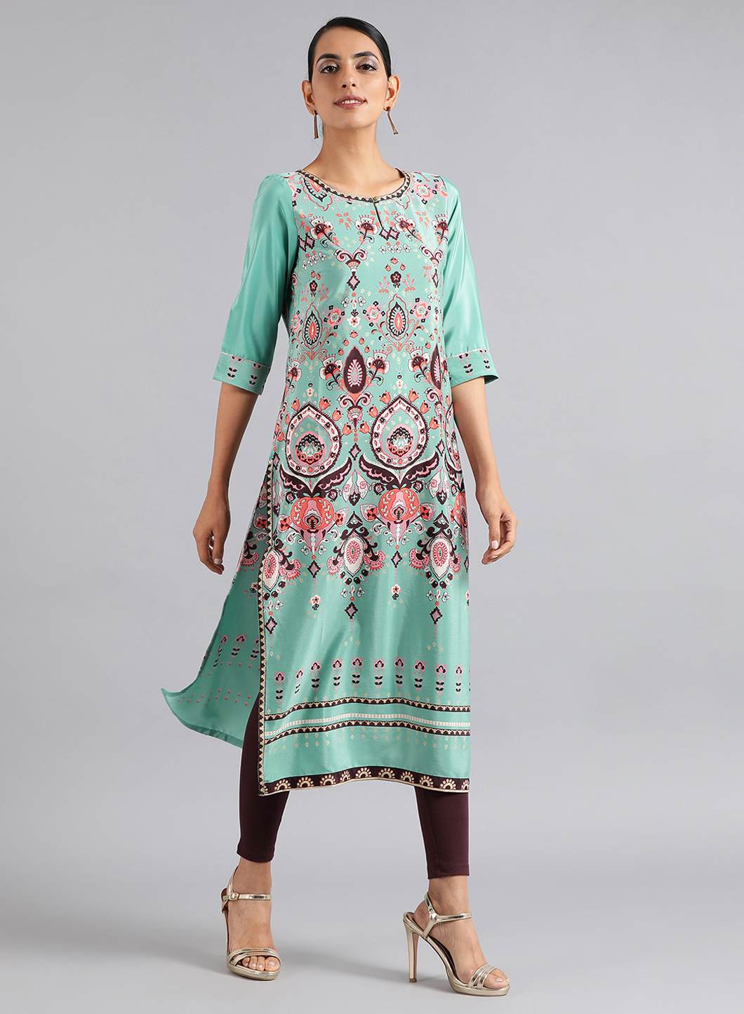 Green Round Neck Printed kurta