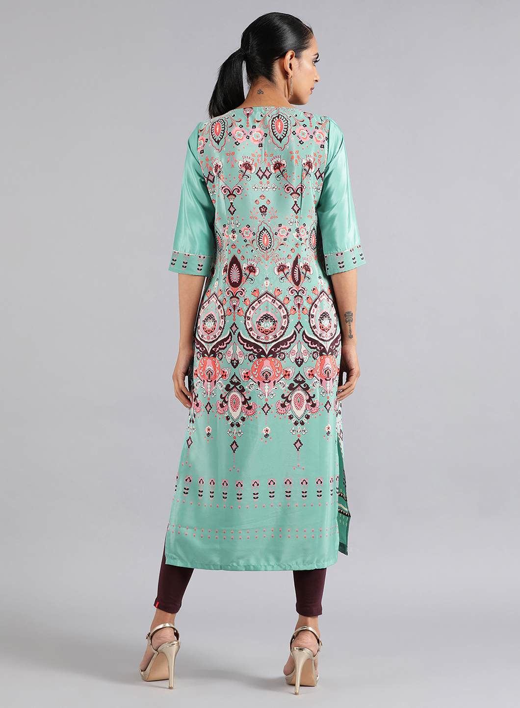 Green Round Neck Printed kurta