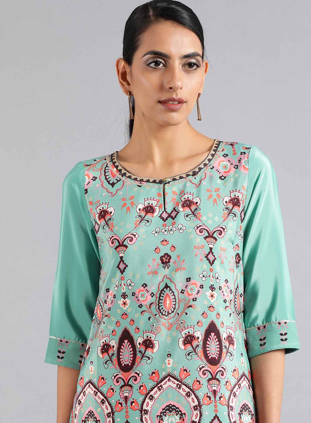 Green Round Neck Printed kurta