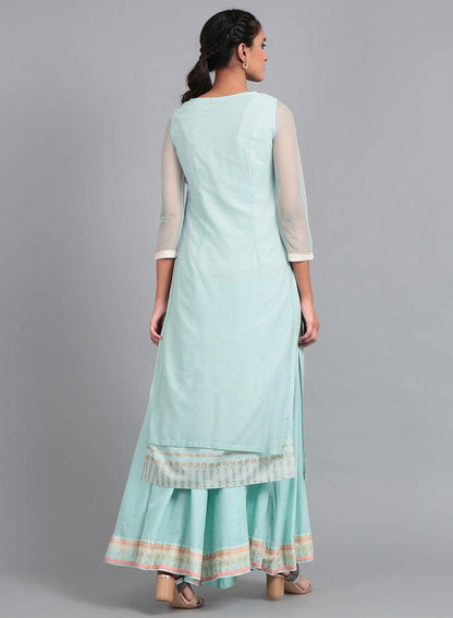 Blue Boat Neck Embellished kurta - wforwoman