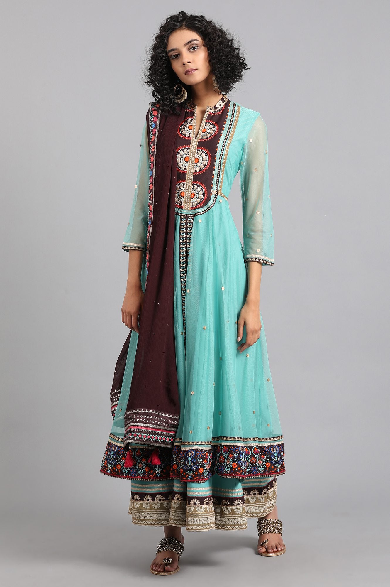 Green Mandarin Neck Layered kurta