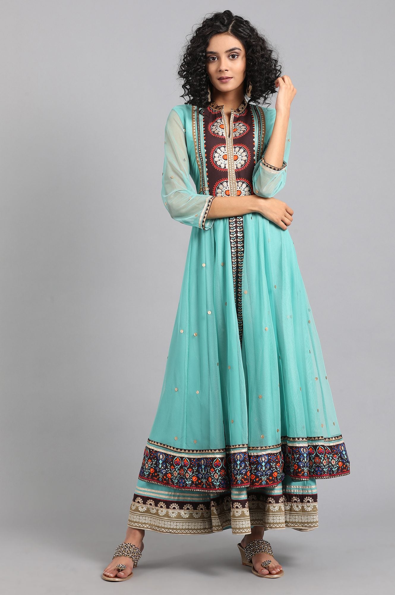 Green Mandarin Neck Layered kurta