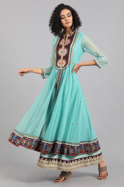 Green Mandarin Neck Layered kurta