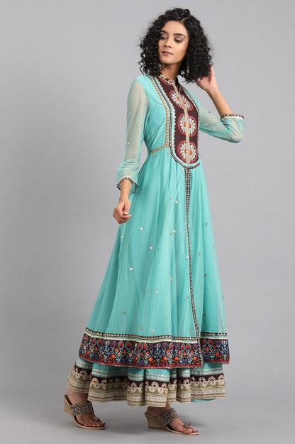 Green Mandarin Neck Layered kurta