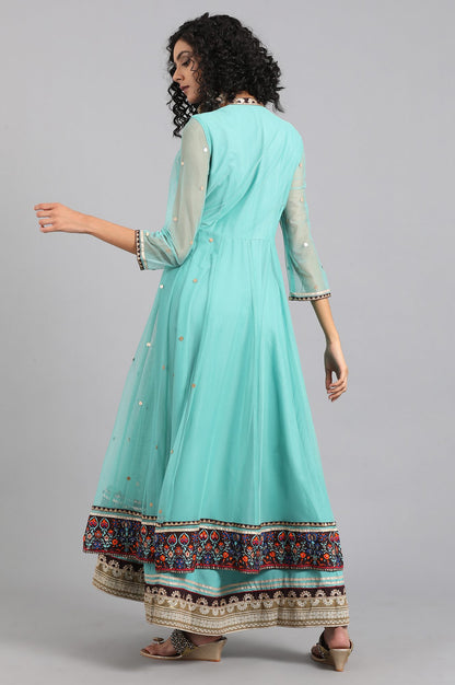 Green Mandarin Neck Layered kurta