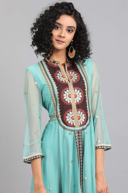 Green Mandarin Neck Layered kurta