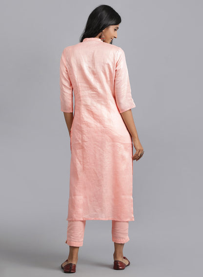 Peach Mandarin Neck Solid kurta