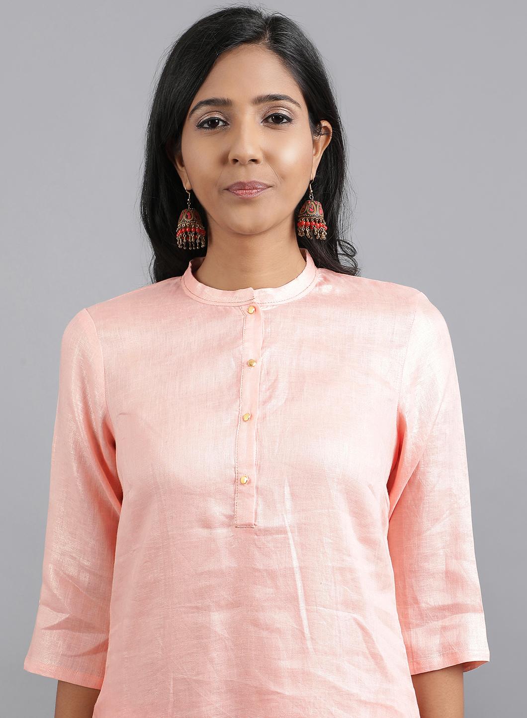 Peach Mandarin Neck Solid kurta