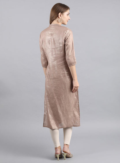 Brown Mandarin Neck Solid kurta - wforwoman