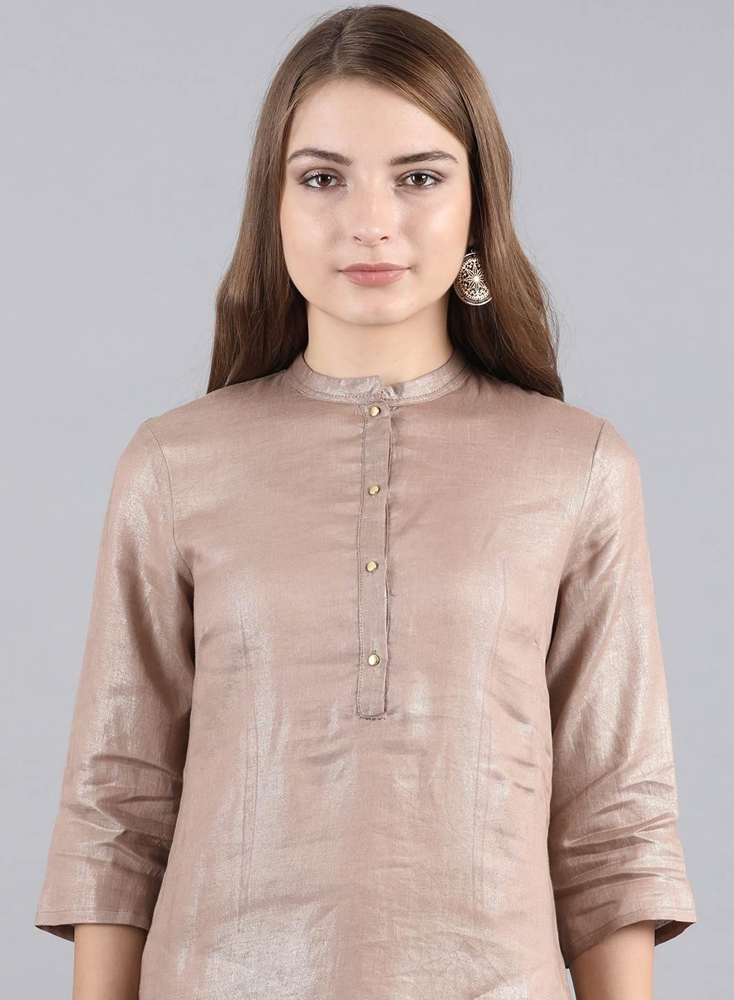 Brown Mandarin Neck Solid kurta - wforwoman