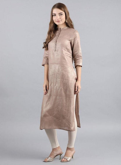 Brown Mandarin Neck Solid kurta - wforwoman