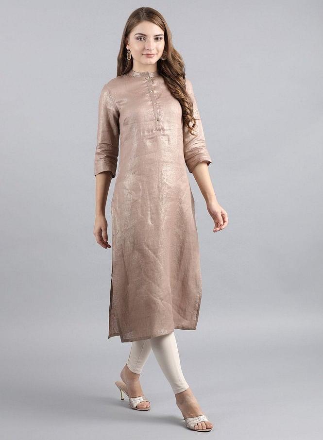 Brown Mandarin Neck Solid kurta - wforwoman