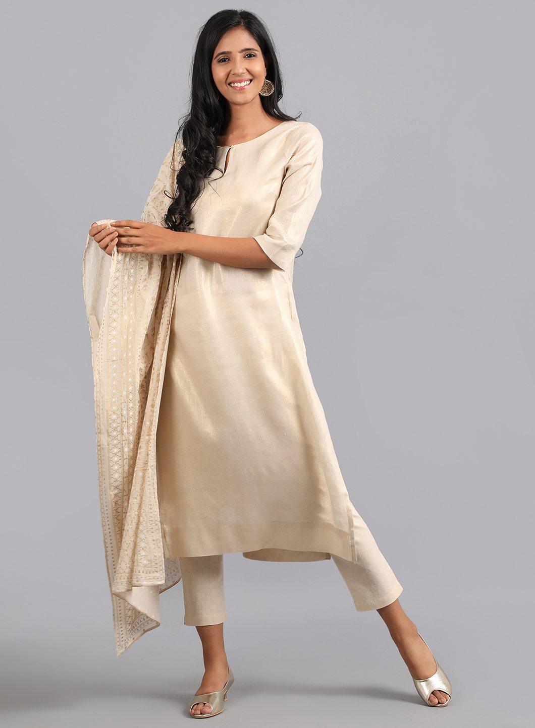 Golden Round Neck Foil Print kurta - wforwoman