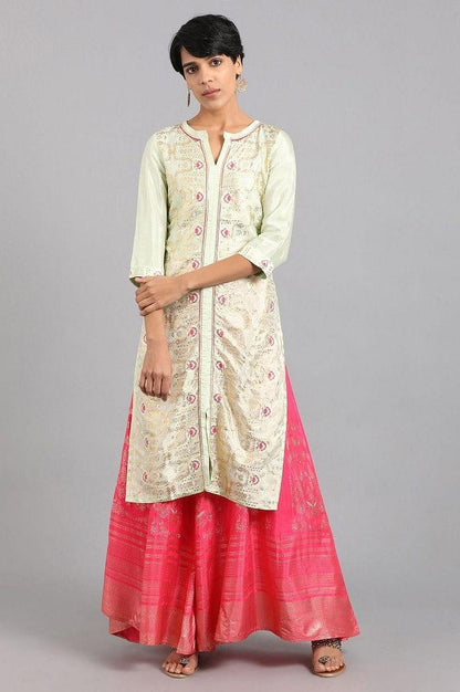 Green Round Neck Printed kurta - wforwoman