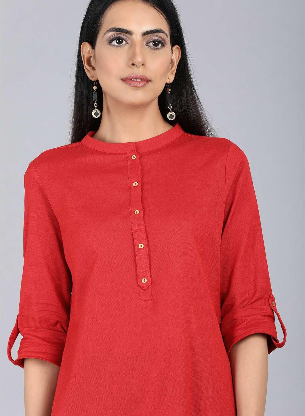 Orange Mandarin Neck Solid kurta - wforwoman