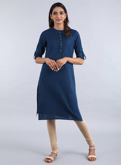 Blue Mandarin Neck Solid kurta